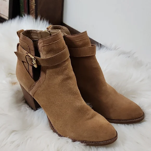 Sam Edelman Saddle Brown Maurine Suede Ankle Boots Harness Buckle